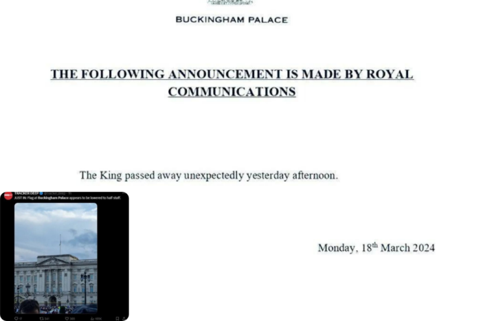 Король Великої Британії Чарльз ІІІ помер: фейковий скріншот із сайту Букінгемського палацу